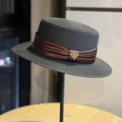 2026 French Style Flat Top Straw Sun Hat
