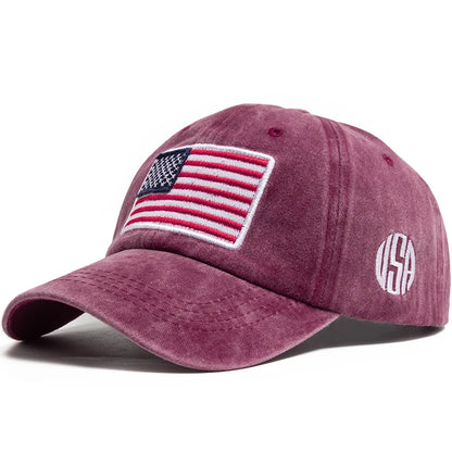 USA Flag Embroidery Baseball Cap Retro Washed Cotton Dad Hats