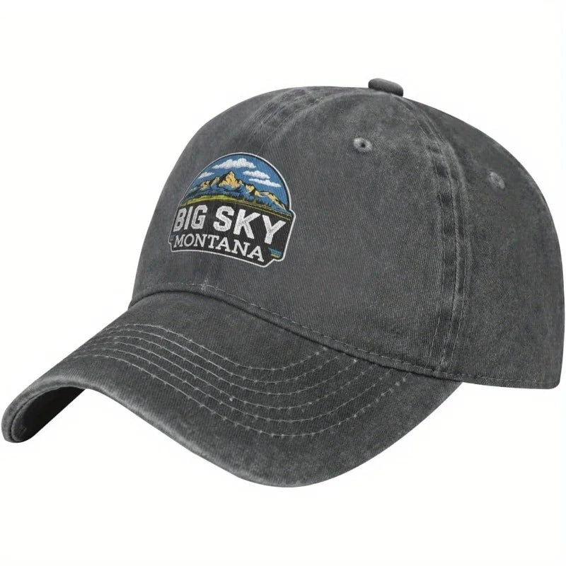 Big Sky Montana Mountains Baseball Cap Vintage Washed Distressed