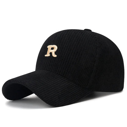 Autumn and Winter New Korean Version Simple Three Dimensional Letter R Solid Color Striped Baseball Cap
