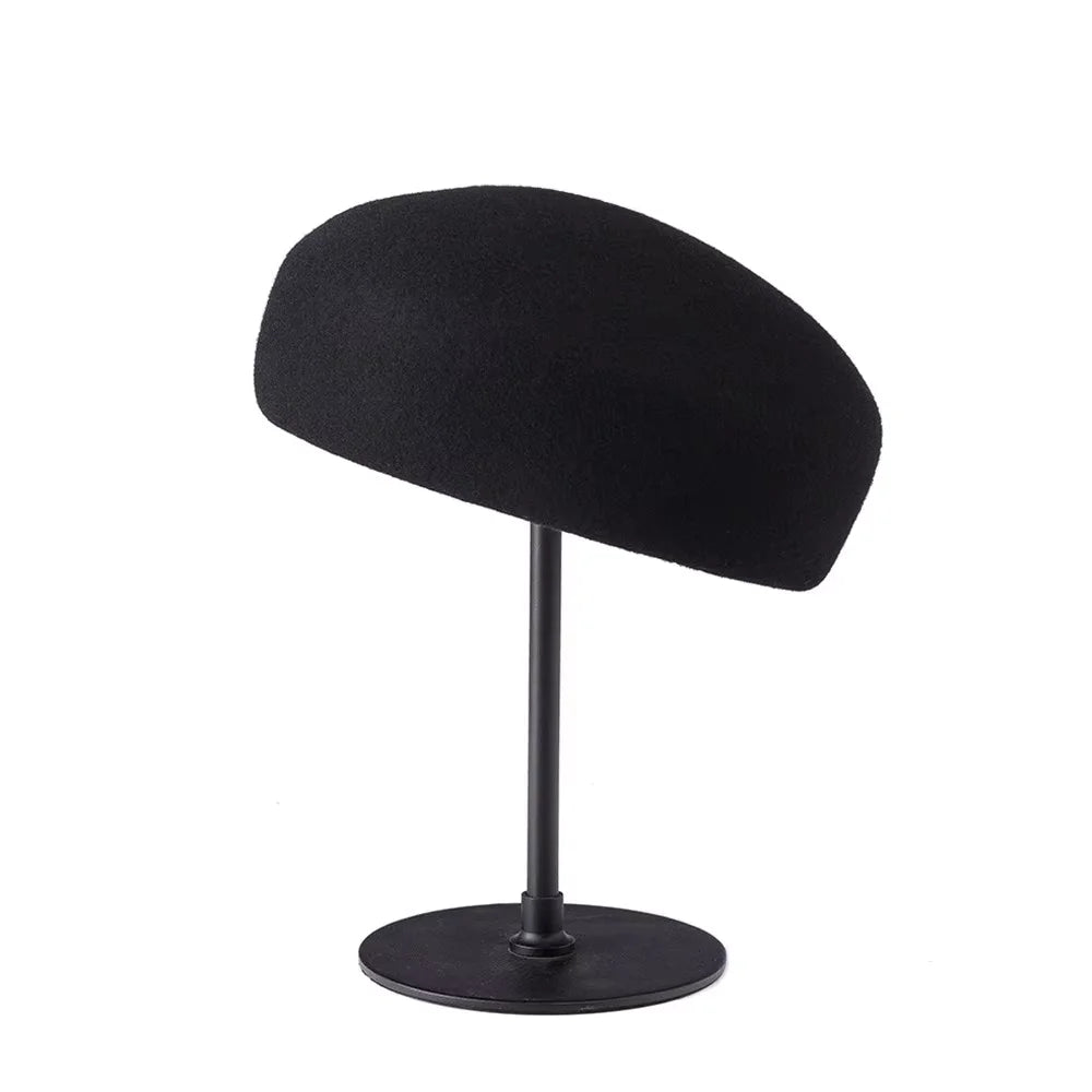 Classic Designer Ladies Black 100% Wool Beret Hat Fancy Felt Hat