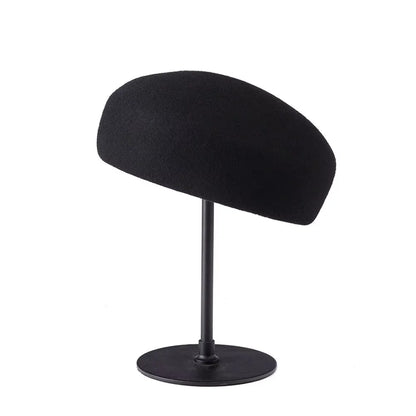 Classic Designer Ladies Black 100% Wool Beret Hat Fancy Felt Hat