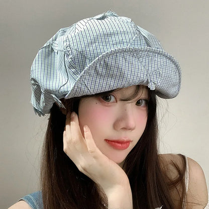 Japanese Literary Blue Plaid Beret Women's