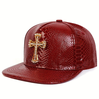 Unisex PU Leather Cross Hip Hop Hat Outdoor