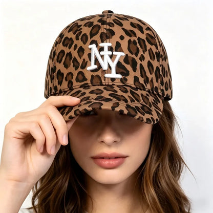 Unisex NY Letter Embroidery Leopard Print Baseball Caps