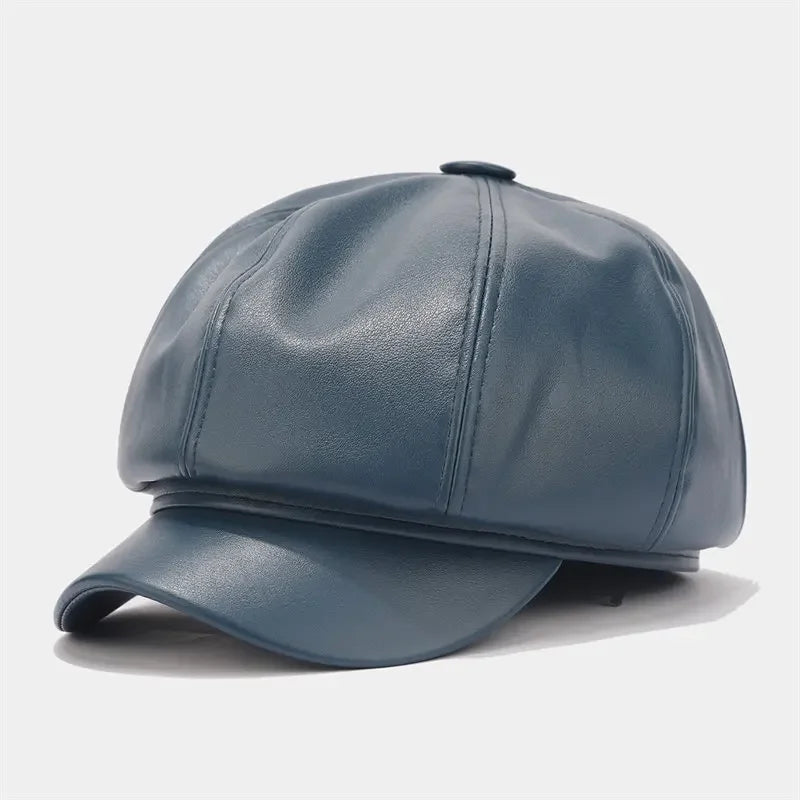 Four Seasons Pu Solid Beret Octagonal Cap Painter Hat
