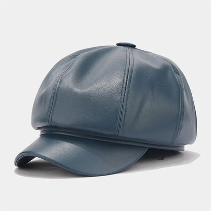 Four Seasons Pu Solid Beret Octagonal Cap Painter Hat