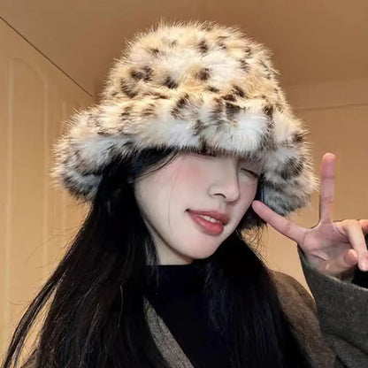 2025 Winter Puffy Faux Fur Bucket Hats Women