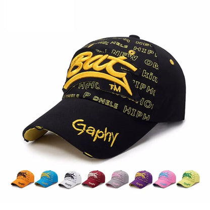 Versatile Broken Hole BAT Embroidery Adjustable Peaked Cap Casual Sunscreen Hats Outdoor Sports