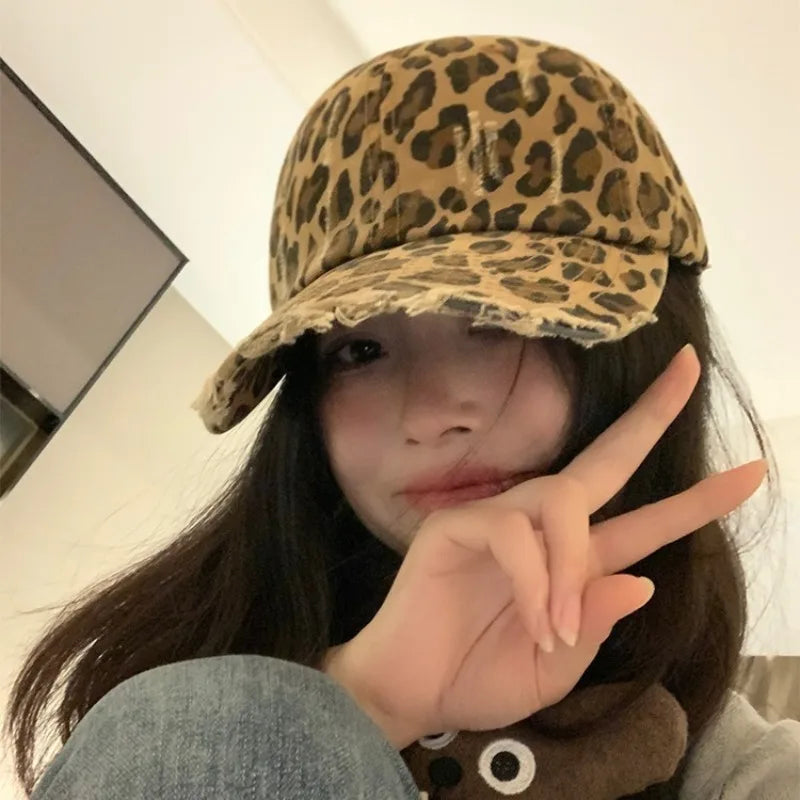 Leopard Print Baseball Cap, Female street Personality, Retro Vintage