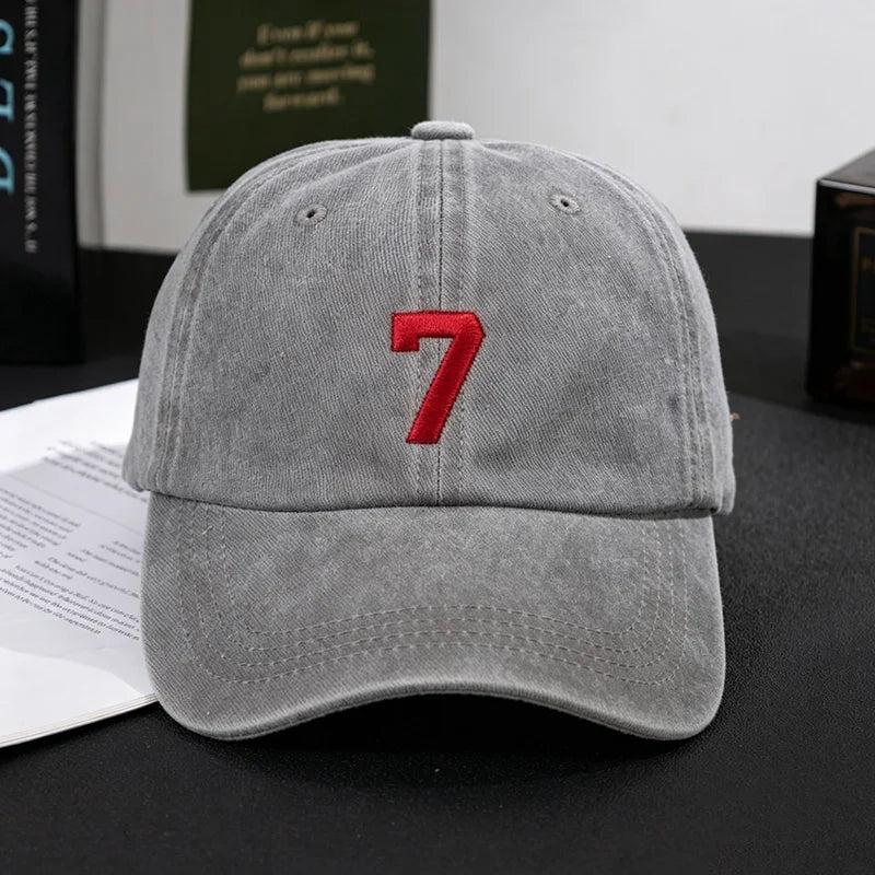 Number 7 Embroidery Washed Cotton Baseball Cap