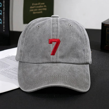Number 7 Embroidery Washed Cotton Baseball Cap