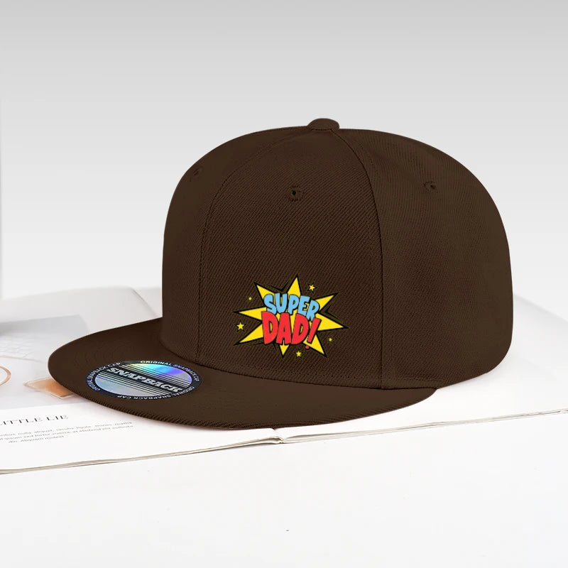 Retro Super Dad Comic-Style Printed Flat-Brim Hat Snapback Cap
