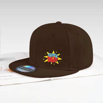 Retro Super Dad Comic-Style Printed Flat-Brim Hat Snapback Cap