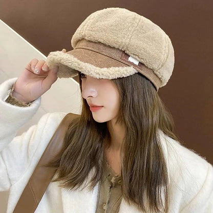 Women Winter Lamb Fleece Duckbill Hats