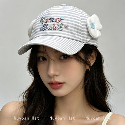 Korean Style Women Cartoon Cat Bear Ears Baseball Cap Plaid Sunshade Wing Versatile Penguin Peaked Cap