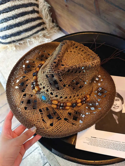 Straw Hat Women Men Summer Handmade Vintage Hollow Western