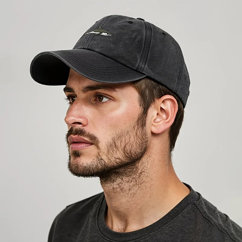 Trendy Retro Washed Vintage Shark Print Soft Top Sunshade Baseball Cap