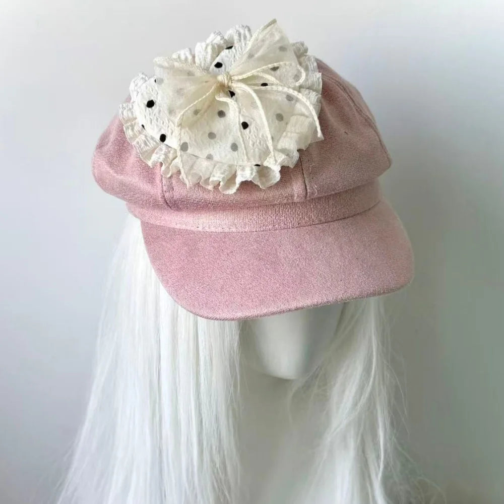 Y2K Original Lace Polka Dot Heart-Shaped Beret