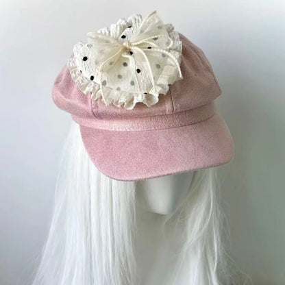 Y2K Original Lace Polka Dot Heart-Shaped Beret