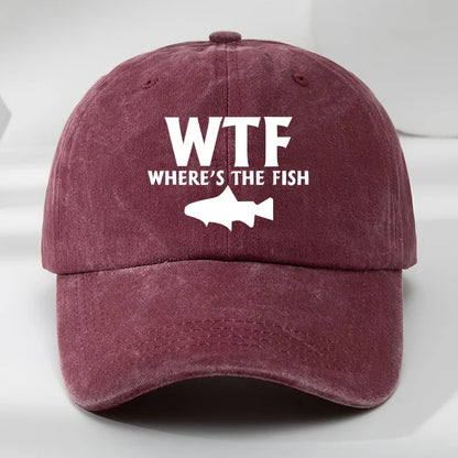 WTF Fish Print Outdoor Men's Washed Baseball Cap Retro Duckbill Cap Sports