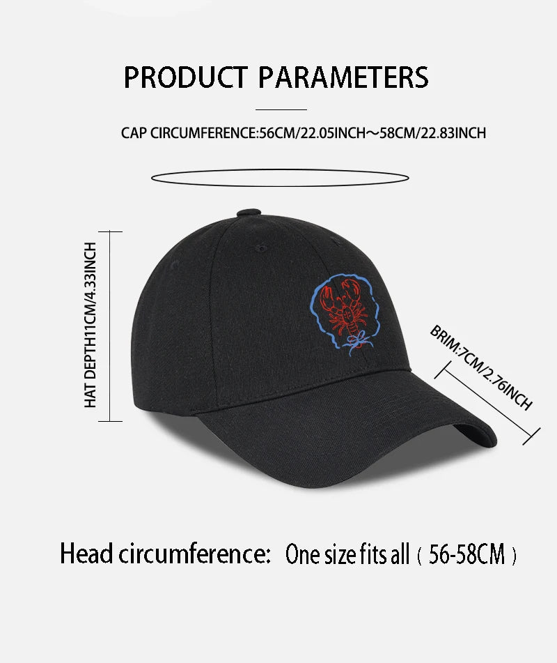 Bow Tie Lobster Print Soft Top Baseball Cap Soft Comfortable Lightweight Trendy Fashionable Unisex
