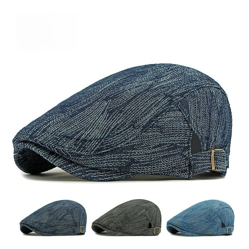 Denim Texture Ivy Flat Cap Adjustable Metal Buckle Newsboy Cap