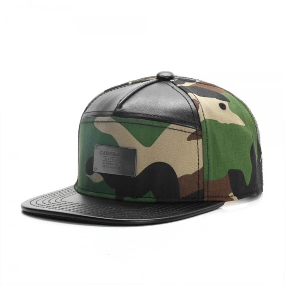 Fashion Hip Hop Hat Iron Tag Leather Checkered Pattern Adjustable Outdoor Adult Casual Sports Hat Baseball Cap