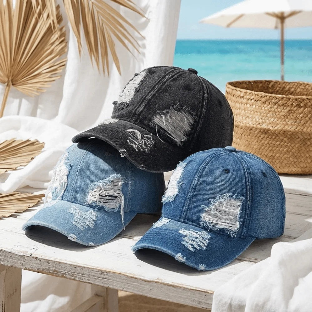 Vintage Ripped Washed Denim Baseball Cap