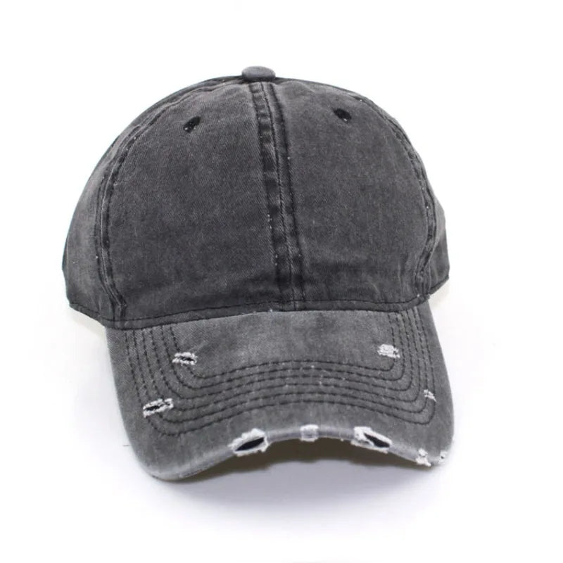 1pc Solid Distressed Perforated Mesh Washed Baseball Cap