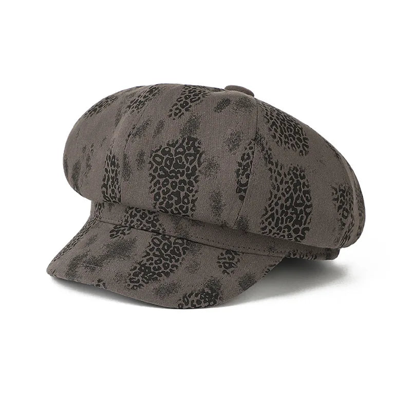 Leopard Print Octagonal Cap Women