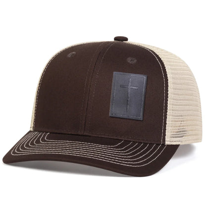 Unisex Cross Black Leather Label Baseball Net Caps Spring Summer