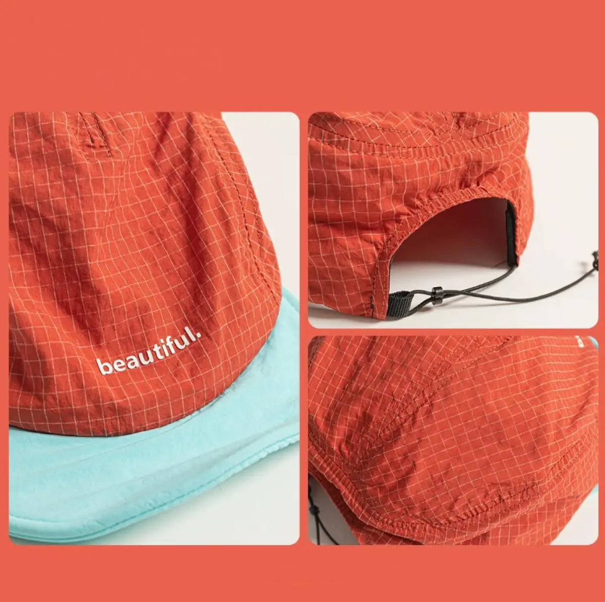 5 Panel Baseball Cap Short Brim Nylon Adjustable Drawstring Sun Hat