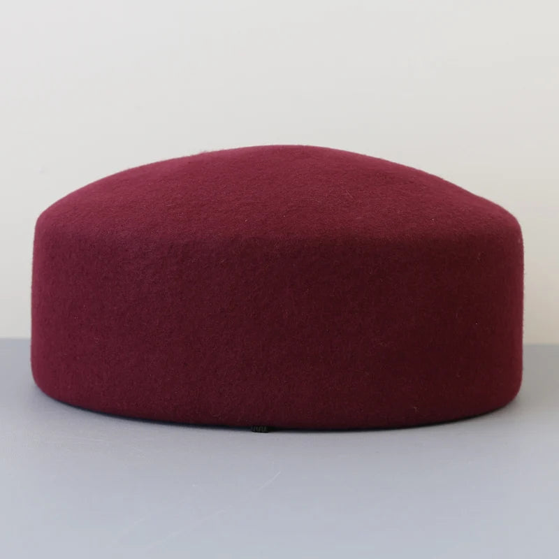 Vintage Hard Top Flat Fedoras Hats Women 100% Wool Felt Berets Hat