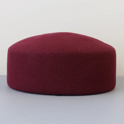 Vintage Hard Top Flat Fedoras Hats Women 100% Wool Felt Berets Hat