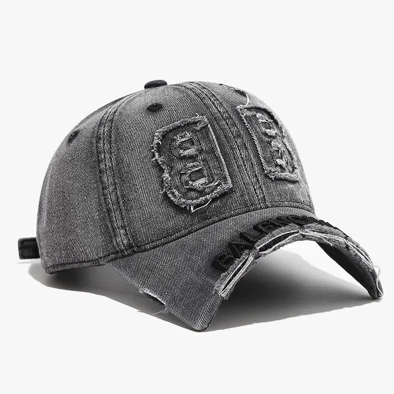 Fashion Denim Baseball Cap Women Men Hats Vintage Distressed Letters Embroidered