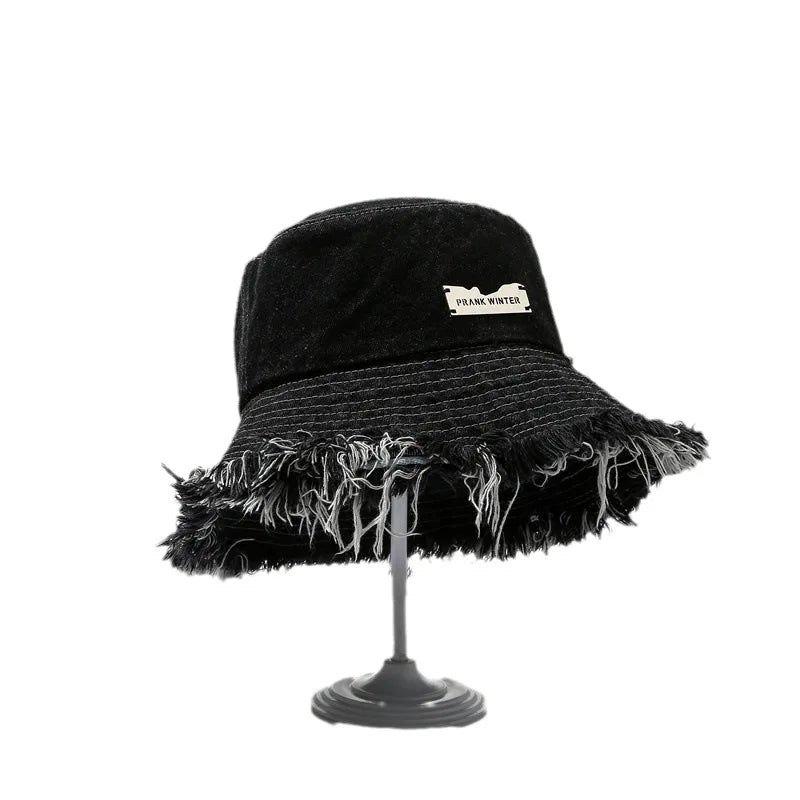 New Summer Washed Denim Blue Bucket Hat For Women
