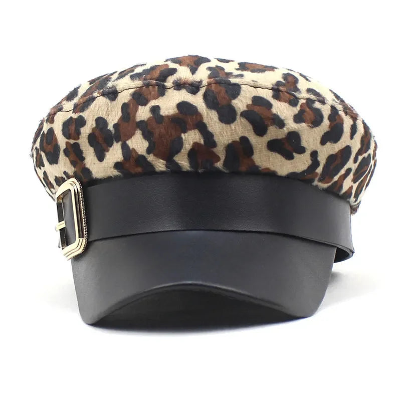 Four Seasons Cotton Leopard Print Military Hat Octagonal Cap