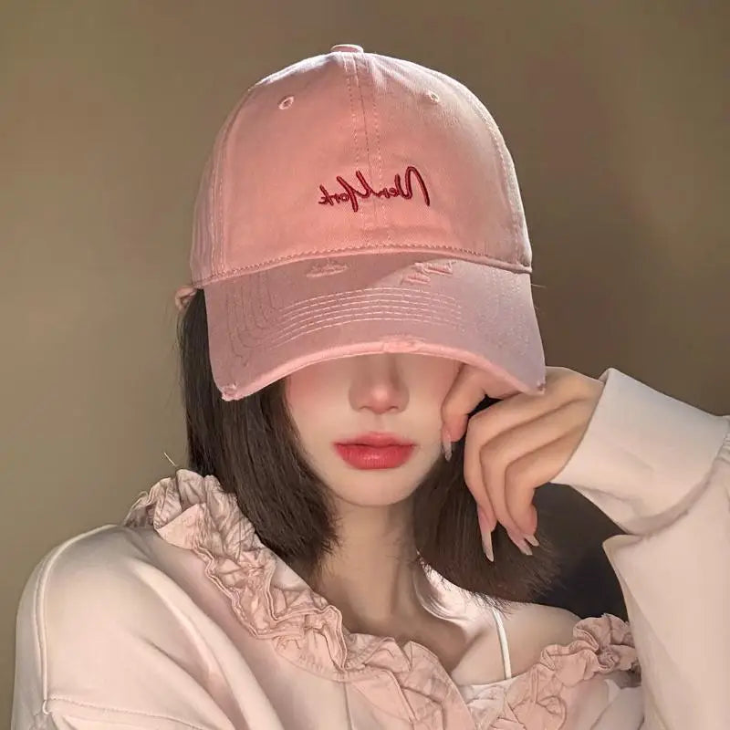 Distressed Perforated Duckbill Cap Cotton Baseball Cap