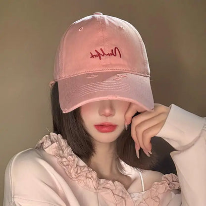 Distressed Perforated Duckbill Cap Cotton Baseball Cap