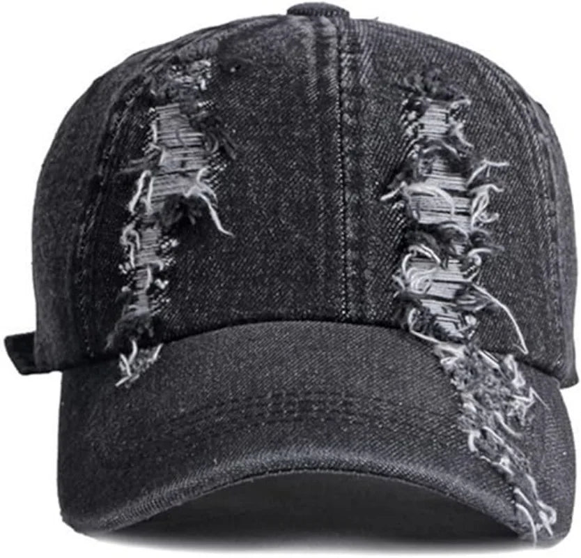 2026 New Solid Color Ripped Baseball Cap Washed Denim