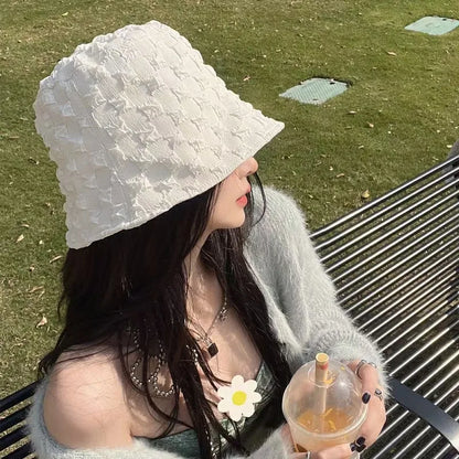 Lace Women Bucket Hat Solid Color Summer Thin Panama Fisherman Hats