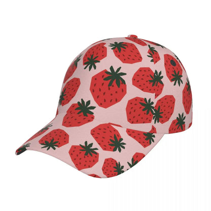 Strawberry Pattern Baseball Cap Adjustable Polyester Snapback Hat