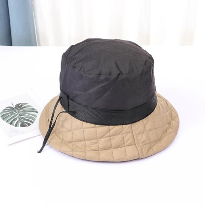 Winter New Ultra Light Down Cotton Rhombus Fisherman Hat  Cap Cotton Jacket Warm Korean Casual y2k Pot Hat