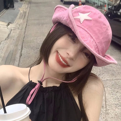 Punk Star Cowboy Hat For Women Fashion Wide Brim Sun Visors