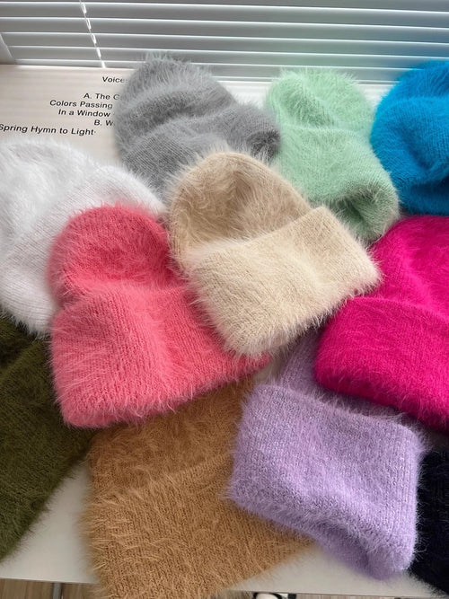 Candy Color Winter Hats Woman Cozy Knitted Beanie Women