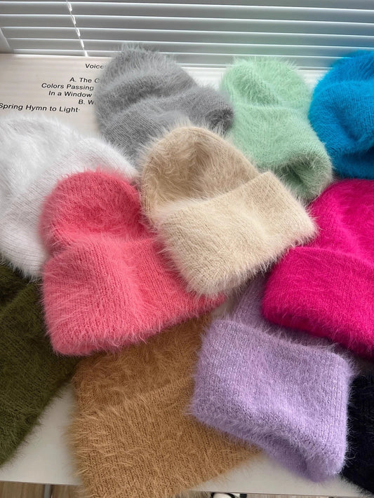 Candy Color Winter Hats Woman Cozy Knitted Beanie Women