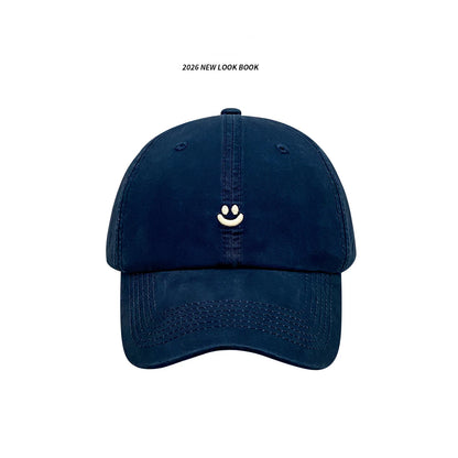 1 Piece of Women's Retro Washed Smiley Face Embroidered Baseball Cap