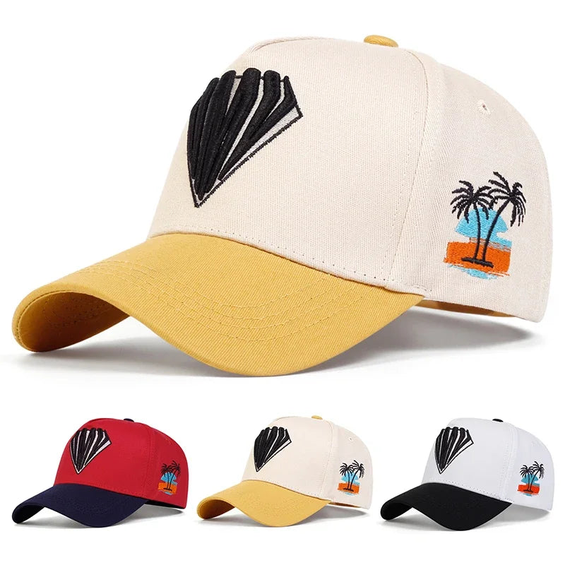 Unisex Diamond Embroidered Side Coconut Tree Baseball Caps