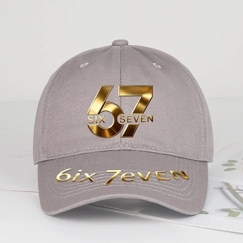 67 Six Seven Gold Letter Print Baseball Cap Adjustable Daily Wear Streetwear Hat For Trend Lovers